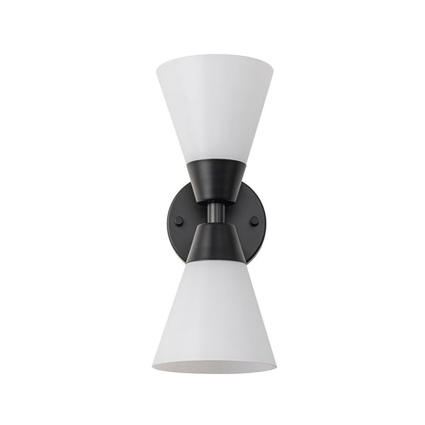 Chandelierias - Modern 2 - Light Double Cone Opal Glass Wall Sconce - Wall Light - Black -