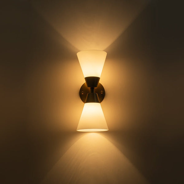 Chandelierias - Modern 2 - Light Double Cone Opal Glass Wall Sconce - Wall Light - Black -