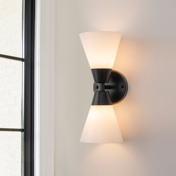 Chandelierias - Modern 2 - Light Double Cone Opal Glass Wall Sconce - Wall Light - Black -