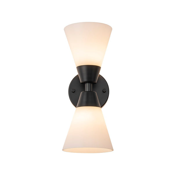 Chandelierias - Modern 2 - Light Double Cone Opal Glass Wall Sconce - Wall Light - Black -