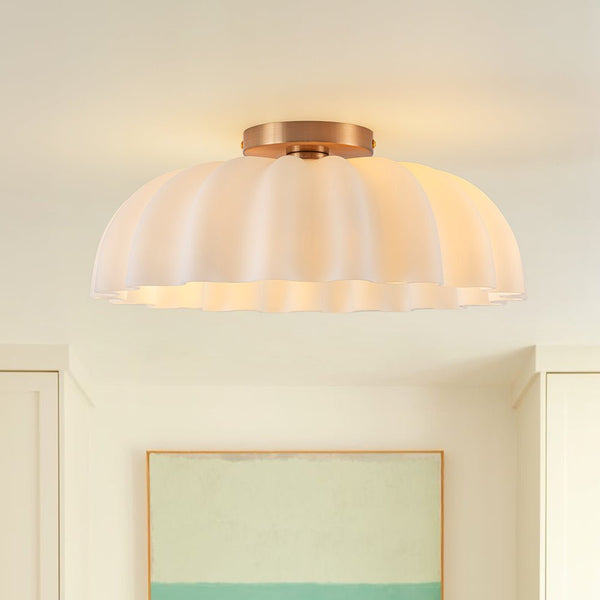 Chandelierias - Modern 2 - Light Milky White Daisy Glass Semi - Flush Mount - Semi Flush - Brass - Ivory