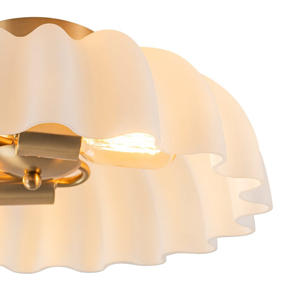 Chandelierias - Modern 2 - Light Milky White Daisy Glass Semi - Flush Mount - Semi Flush - Brass - Ivory
