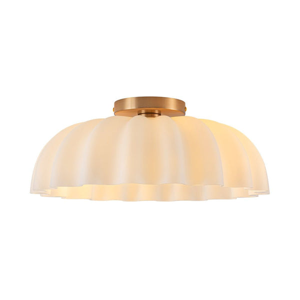 Chandelierias - Modern 2 - Light Milky White Daisy Glass Semi - Flush Mount - Semi Flush - Brass - Ivory