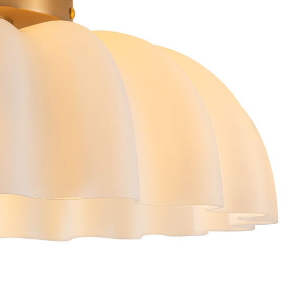 Chandelierias - Modern 2 - Light Milky White Daisy Glass Semi - Flush Mount - Semi Flush - Brass - Ivory