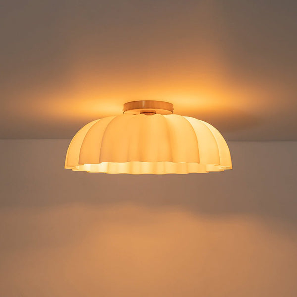 Chandelierias - Modern 2 - Light Milky White Daisy Glass Semi - Flush Mount - Semi Flush - Brass - Ivory