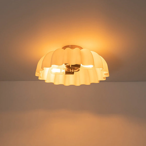 Chandelierias - Modern 2 - Light Milky White Daisy Glass Semi - Flush Mount - Semi Flush - Brass - Ivory