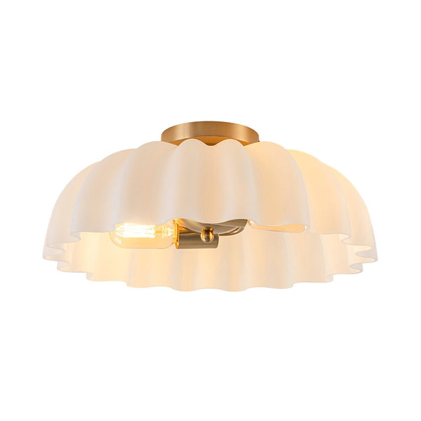 Chandelierias - Modern 2 - Light Milky White Daisy Glass Semi - Flush Mount - Semi Flush - Brass - Ivory