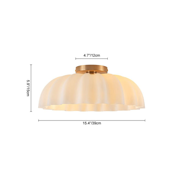 Chandelierias - Modern 2 - Light Milky White Daisy Glass Semi - Flush Mount - Semi Flush - Brass - Ivory
