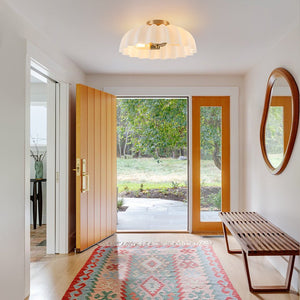 Chandelierias - Modern 2 - Light Milky White Daisy Glass Semi - Flush Mount - Semi Flush - Brass - Ivory