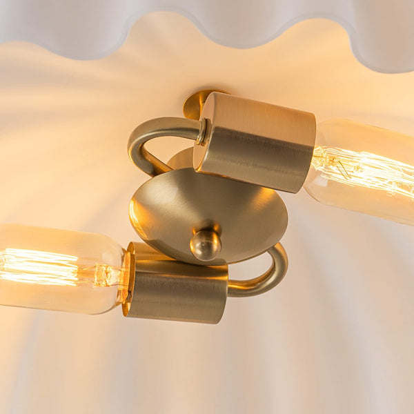 Chandelierias - Modern 2 - Light Milky White Daisy Glass Semi - Flush Mount - Semi Flush - Brass - Ivory
