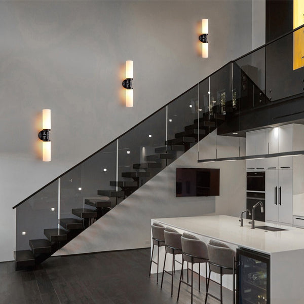 Chandelierias - Modern 2 - Light Opal Glass Linear Vanity Light - Wall Light - Black -