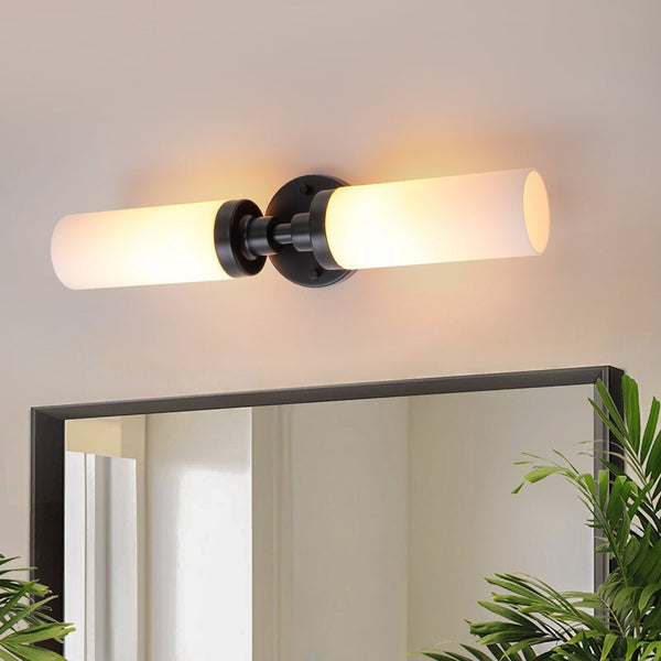 Chandelierias - Modern 2 - Light Opal Glass Linear Vanity Light - Wall Light - Black -