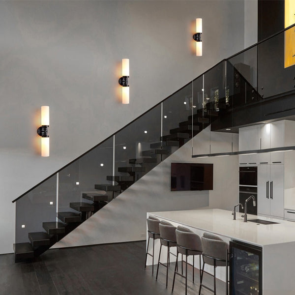 Chandelierias - Modern 2 - Light Opal Glass Linear Vanity Light - Wall Light - Black -
