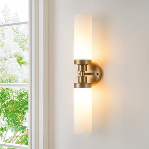 Chandelierias - Modern 2 - Light Opal Glass Linear Vanity Light - Wall Light - Gold -