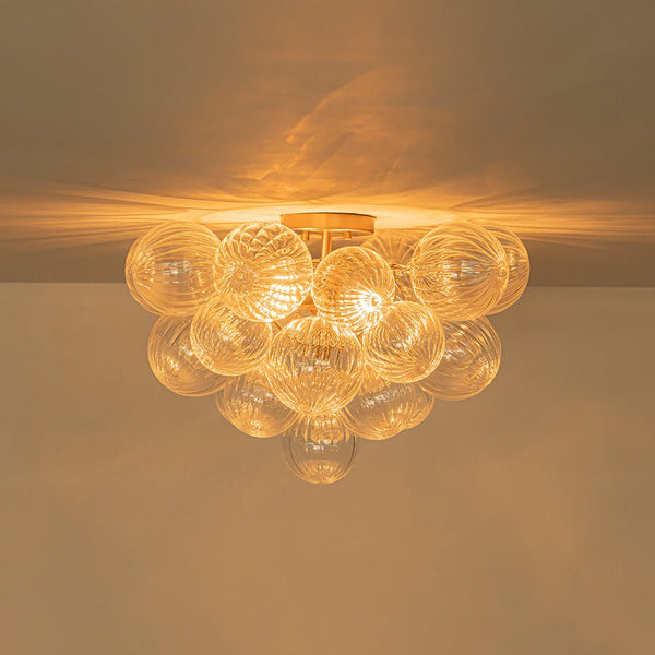 Chandelierias - Modern 2 - Light Ribbed Glass Cluster Dreamy Bubble Semi - flush Mount - Semi Flush - Brass -