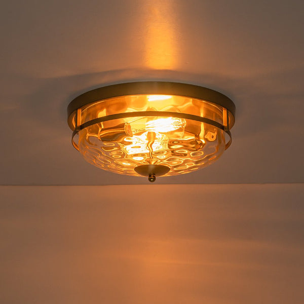 Chandelierias - Modern 2 - Light Rippled Glass Flush Mount Ceiling Light - Flush Mount - Gold -