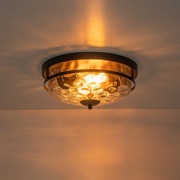 Chandelierias - Modern 2 - Light Rippled Glass Flush Mount Ceiling Light - Flush Mount - Gold -