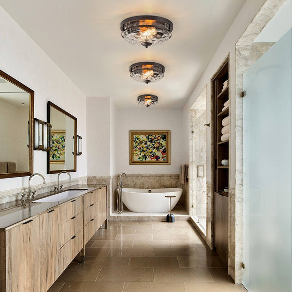 Chandelierias - Modern 2 - Light Rippled Glass Flush Mount Ceiling Light - Flush Mount - Matte Black -