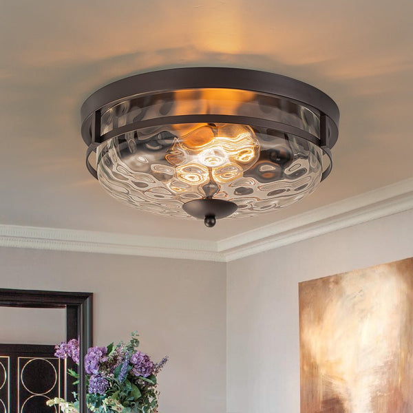 Chandelierias - Modern 2 - Light Rippled Glass Flush Mount Ceiling Light - Flush Mount - Oil Rubbed Bronze -