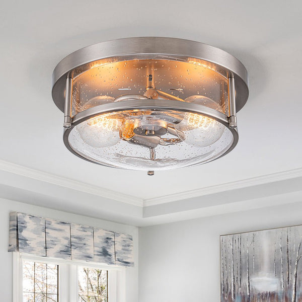 Chandelierias - Modern 2 - Light Seedy Bowl Glass Flush Mount - Flush Mount - Nickel -