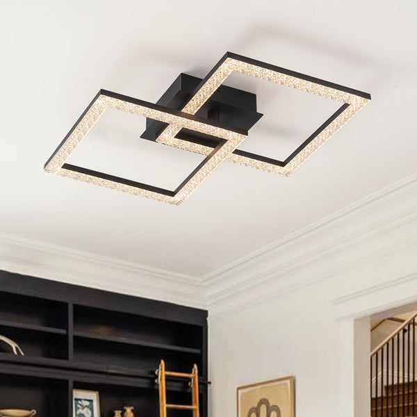 Chandelierias - Modern 2 - Light Square Cross Loop LED Semi - Flush Mount Ceiling Light - Semi Flush - Matte Black -
