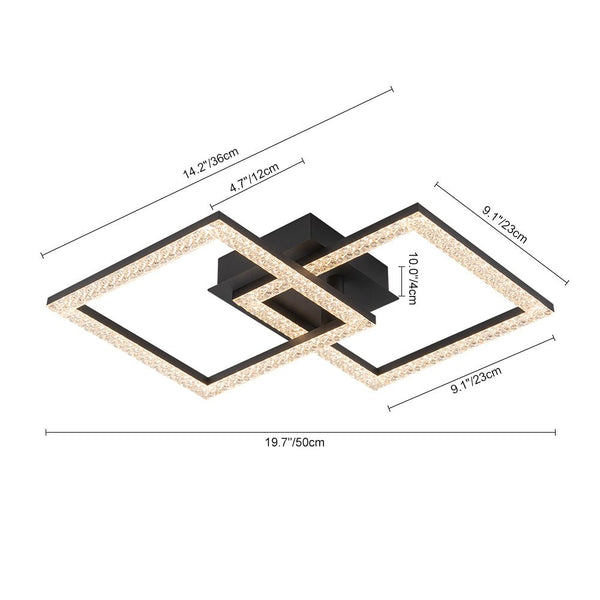 Chandelierias - Modern 2 - Light Square Cross Loop LED Semi - Flush Mount Ceiling Light - Semi Flush - Matte Black -