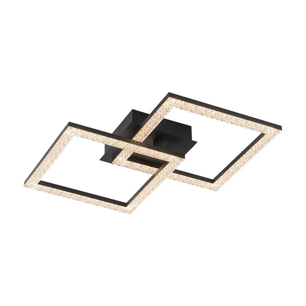 Chandelierias - Modern 2 - Light Square Cross Loop LED Semi - Flush Mount Ceiling Light - Semi Flush - Matte Black -