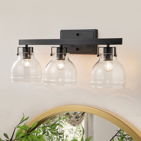 Chandelierias - Modern 3 - Light Clear Sculptural Glass Curved Vanity Light - Wall Light - Black -