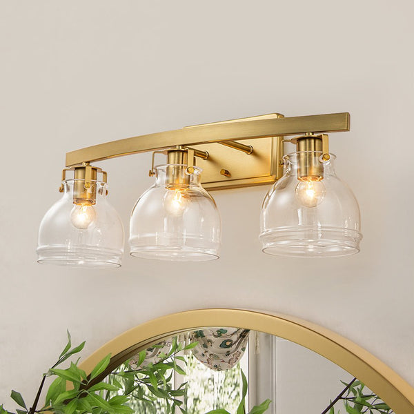 Chandelierias - Modern 3 - Light Clear Sculptural Glass Curved Vanity Light - Wall Light - Gold -