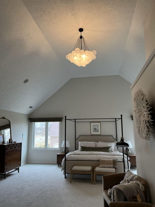 Chandelierias - Modern 3 - Light Cluster Glass Globe Frosted Bubble Chandelier - Chandelier - 37 Bubbles - Gold