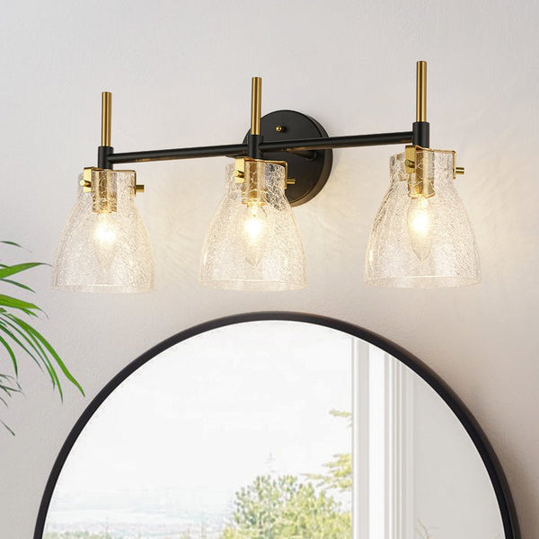 Chandelierias - Modern 3 - Light Cone Glass Vanity Light - Wall Light - Cracked Glass -