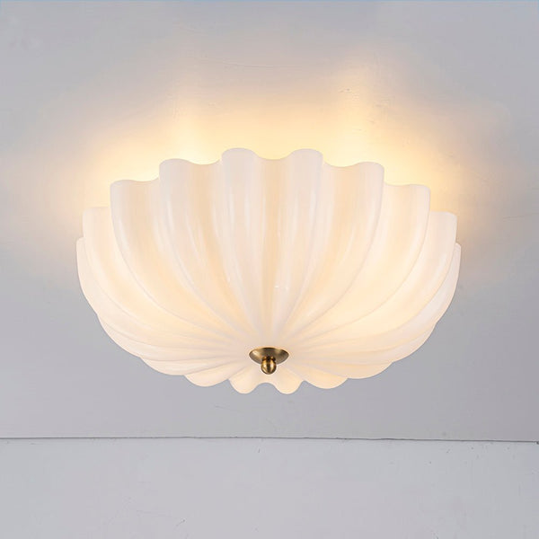 Chandelierias - Modern 3 - Light Glossy White Daisy Glass Semi - Flush Mount - Semi Flush - Brass -