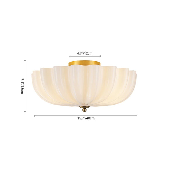 Chandelierias - Modern 3 - Light Glossy White Daisy Glass Semi - Flush Mount - Semi Flush - Brass -