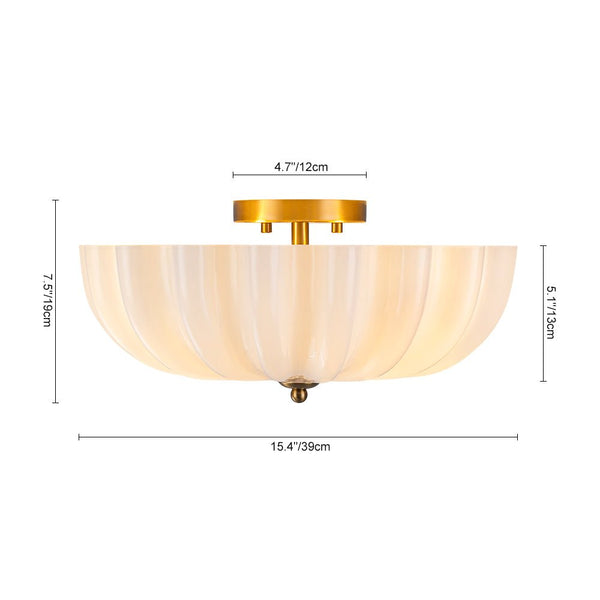 Chandelierias - Modern 3 - Light Glossy White Daisy Glass Semi - Flush Mount - Semi Flush - Brass -