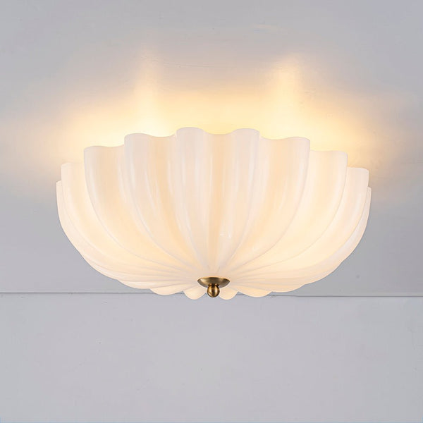 Chandelierias - Modern 3 - Light Glossy White Daisy Glass Semi - Flush Mount - Semi Flush - Brass -