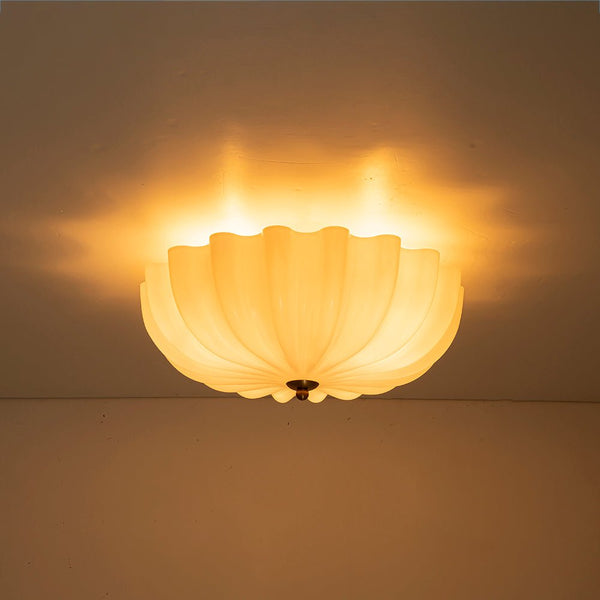 Chandelierias - Modern 3 - Light Glossy White Daisy Glass Semi - Flush Mount - Semi Flush - Brass -