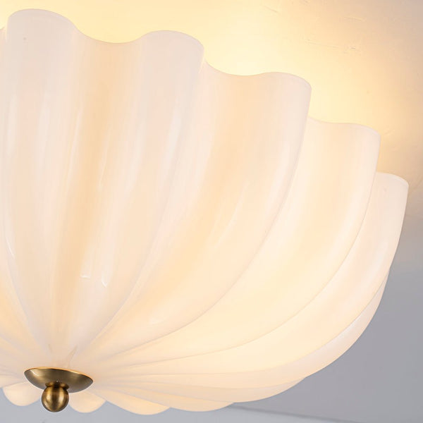 Chandelierias - Modern 3 - Light Glossy White Daisy Glass Semi - Flush Mount - Semi Flush - Brass -