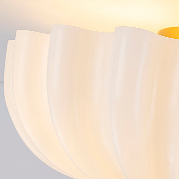 Chandelierias - Modern 3 - Light Glossy White Daisy Glass Semi - Flush Mount - Semi Flush - Brass -