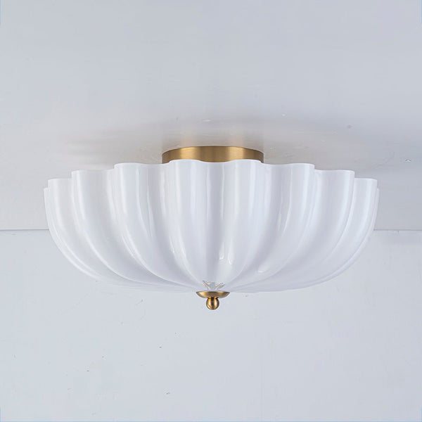 Chandelierias - Modern 3 - Light Glossy White Daisy Glass Semi - Flush Mount - Semi Flush - Brass -