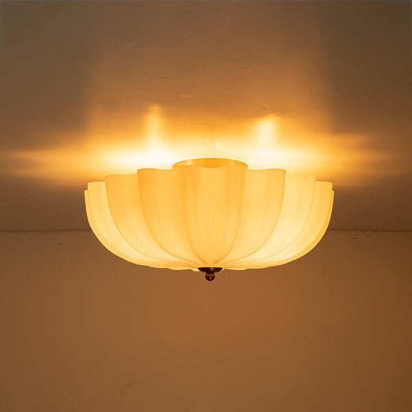 Chandelierias - Modern 3 - Light Glossy White Daisy Glass Semi - Flush Mount - Semi Flush - Brass -