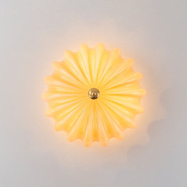 Chandelierias-Modern 3-Light Glossy White Daisy Glass Semi-Flush Mount-Semi Flush-Brass-Cream