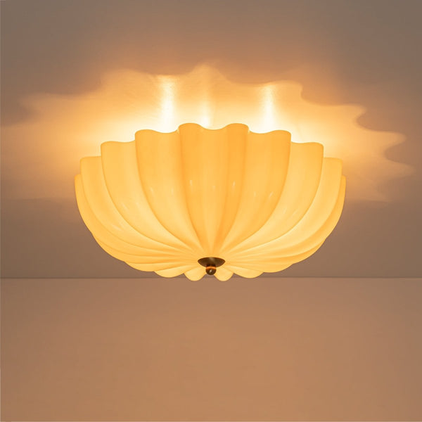 Chandelierias-Modern 3-Light Glossy White Daisy Glass Semi-Flush Mount-Semi Flush-Brass-Cream