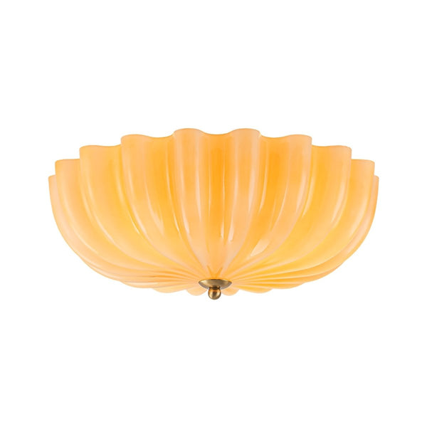 Chandelierias-Modern 3-Light Glossy White Daisy Glass Semi-Flush Mount-Semi Flush-Brass-Cream