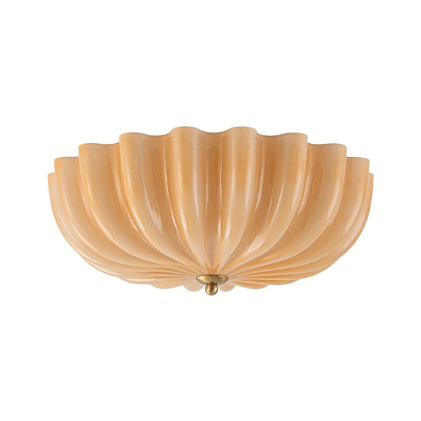 Chandelierias-Modern 3-Light Glossy White Daisy Glass Semi-Flush Mount-Semi Flush-Brass-Cream