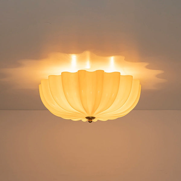 Chandelierias-Modern 3-Light Glossy White Daisy Glass Semi-Flush Mount-Semi Flush-Brass-Cream (Back-order)