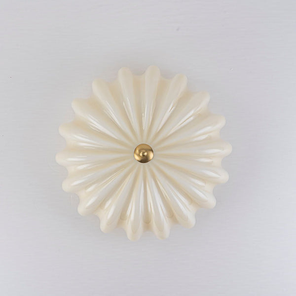 Chandelierias-Modern 3-Light Glossy White Daisy Glass Semi-Flush Mount-Semi Flush-Brass-Cream (Back-order)