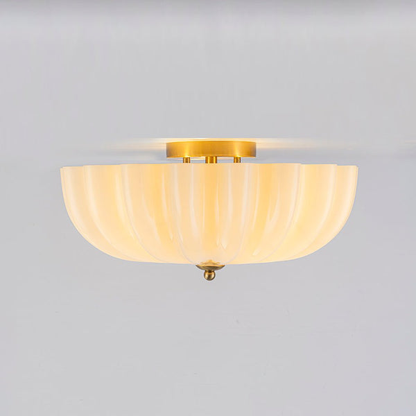 Chandelierias-Modern 3-Light Glossy White Daisy Glass Semi-Flush Mount-Semi Flush-Brass-Ivory