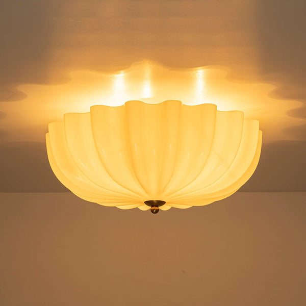 Chandelierias-Modern 3-Light Glossy White Daisy Glass Semi-Flush Mount-Semi Flush-Brass-Ivory