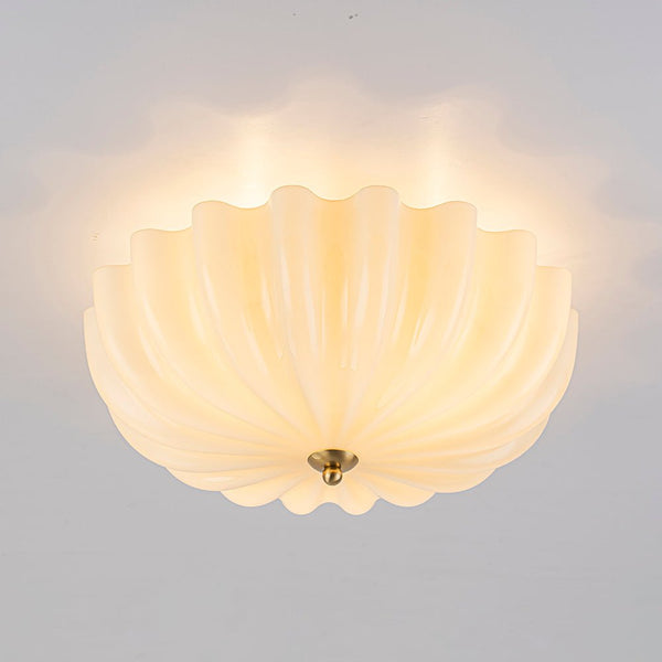 Chandelierias-Modern 3-Light Glossy White Daisy Glass Semi-Flush Mount-Semi Flush-Brass-Ivory