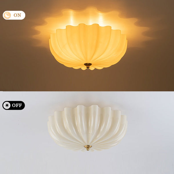 Chandelierias-Modern 3-Light Glossy White Daisy Glass Semi-Flush Mount-Semi Flush-Brass-Ivory